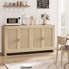 Farmhouse Rattan Buffet Cabinet 4-door Storage Sideboard Kitchen Console Table