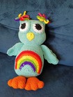 Crocheted Plush Owl Handmade Rainbow Print