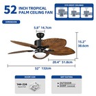52  Tropical Palm Reversible Ceiling Fan With Led Light And Remote Control Black