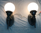 Antique Vtg Pair Cast Iron Exterior Wall Sconces Torch Light Fixture Old 611-25b