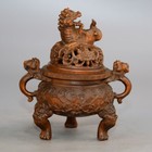 Chinese Vintage Antique Boxwood Exquisite Incense Burners Carved Lion Statue Art