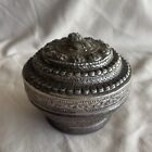 Antique Ornate Silver Plated Rounded Betel Box With Dragon Small  Burma  95g