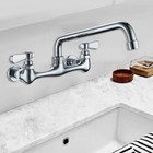 Commercial Kitchen Faucet 8 In Center Wall Mount 2 Handle Swivel Sink Mixer Tap