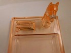 Great Vintage Art Deco Scottie Dog Pink Glass Ashtray W  Matchbook Holder Rare 