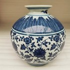 Chinese Old Porcelain Blue And White Lotus Patterned Round Vase