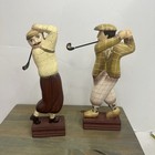 Set 2 Vintage Wood Golfer Statue Hand Carved Beautiful Facial Details Knickers