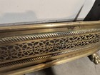 Antique Pierced Brass Fireplace Fender Set W  Hearth Broom Lion Paw Feet 41 