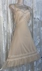 Vtg Fancy 36 38 Beige Nylon Lined Shadow Panel Bodice Chiffon Hem Slip Nightie