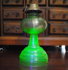 Antique vintage Vaseline Glass Oil Lamp With Ribbed Design