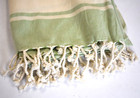 Turkish Cotton Bath Towel Green W Off White Stripes And Tassels 66  X 38  New