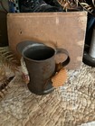 Primitive  handmade  wool Rug Hooking  Fall Pumpkin On Antique old Rusty Pitcher