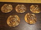 Lot Of 5 Giant Cat Pendant France Vintage 60s Brass Stampings Findings Jewelry 