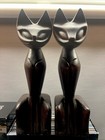 Vintage Hand Carved Wood Siamese Cat 1960s Figurines Mid Century Set Cherry Wood