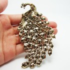 Art Nouveau Peacock Brooch Pins Vintage Style Green Crystal Rhinestone Pendant