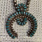 Zuni Native American 925 Sterling Turquoise Squash Blossom Petit Point Necklace
