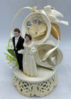 Vtg Midcentury 50s 60s Wedding Cake Topper With Bells Bride   Groom