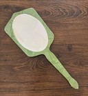 Vintage Bakelite celluloid Art Deco Style Vanity Hand Mirror Green Marbleized