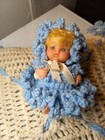 Hand Crochet Bed Pillow Doll Handmade Blue Eyes White Blonde Plastic Vintage