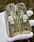 Brass Engraved 1911 Full Size Grips - Pinup Girl Design - Made In Usa