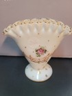 Fenton Silver Crest Violets Fan Vase 6 5    X 6  25 X 2 25 