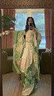 Real Silk Kanoko Shibori Tie Dye Japanese Kimono Furisode Green Flowers Floral