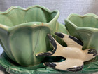 Vtg Mccoy Ceramic  Art Pottery Bird Double Tulip Flower Planter W  Attached Dish