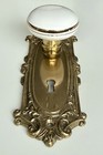 Vintage Ornate Brass Door Plate With Keyhole   White Porcelain Door Knob
