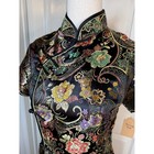 Meiri Yue Black Floral Brocade Cheongsam Qipao Dress Short Sleeve Vintage 90s