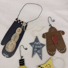 5 Vintage Hand Crafted Wooden Ornament 6     Gingerbread Mitten Stars Light