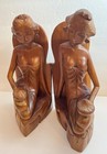 Vintage Balinese Bali Carved Wood Of Two Woman Bookends  - Solid