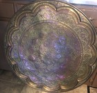 Antique Persian Qajar Middle Eastern 36  Etched Brass Table Top Wall Tray