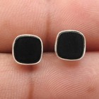 Solid 925 Silver Natural Black Onyx Elegant Handmade Stud Earrings Gift For Her
