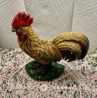 Vintage 8 5    Country Colorful Cast Iron Rooster Door Stop Heavy Farmhouse Style