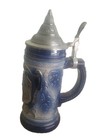 Ceramic German Lidded Beer Stein  Pewter Top Made In Germany Luxembourg 9 5 
