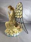 Beautiful Vintage Praying Angel Figurine Lamp With Tiffany Style Stained Glass