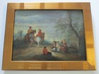 Antique 18th To 19th Century Painting On Wood  Old Master Landscape Figures 