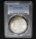 1884 P Graded Pcgs Ms64 Silver Morgan Dollar Rainbow Color Toned Coin 