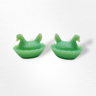 2 Mini Hen On Nest Chicken Salt Dish  Green Jadeite Depression Style Glass