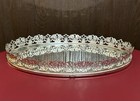 1960   s Vtg 13    Silver Antiqued Metal Filigree Style Mirrored Oblong Vanity Tray