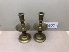 Vintage Pair Brass Candle Holders Sticks Round Base  Mcm