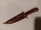 Vintage India Fixed Blade Knife Dagger Ornate Carved Wooden Handle   Sheath