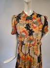 Vintage 1930   s Colorful Floral Thin Cotton Dress W Large Button Trimmed Collar