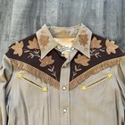 Vintage 50s California Ranchwear Western Shirt Gabardine Pearl Snaps Fringe M l