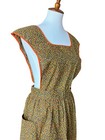 Vtg Floral Cotton Full Bib Apron Orange Brown Homestead Cottagecore Kitchen