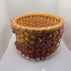 Handwoven Basket Primitive Farmhouse Decor Round Wood Splint Rustic