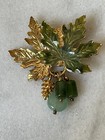 Vintage Leaf Pin Brooch Brushed Gold Green Enamel Maple Signed K c  Kenneth Cole