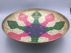 Beautiful Brass Vtg Metal Painted Enamel Decorative Bowl 7 5  Gold   Green   Red