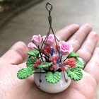 1 12 Scale Dollhouse Miniature Pink Rose Hanging Pot Balcony Flowers Accessories