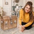 Handmade Pirate Treasure Chest With Lock And Keys - 16 X 12 Inch Vintage Wood   