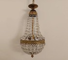 Antique Vintage Brass   Crystals French Empire Chandelier Ceiling Fixture 